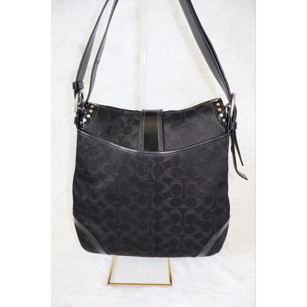 Coach F12852 Metallic Signature C Studded Flap Saddle Bag Y2K Vintage Black - Picture 4 of 10
